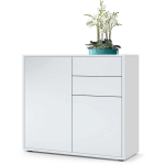 VLADON - COMMODE ARMOIRE DRESSOIR CRÉDENCE BEN BLANC MAT, HAUTE BRILLANCE & TONS NATURELS - FAÇADES EN BLANC MAT CORPS MAT - FAÇADES EN BLANC MAT