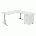 PACK BUREAU+CAISS IDEA ASYM. RET. À DROITE 160 CM BLANC/ALU - QUADRIFOGLIO