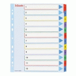 LOT DE 2 - INTERCALAIRE A4+ CARTE BRISTOL BLANCHE ESSELTE 12 ONGLETS NUMÉRIQUES RÉINSCRIPTIBLES MULTICOLORES - 1 JEU