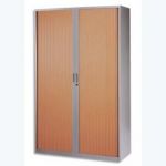 MT INTERNATIONAL ARMOIRE HAUTE MÉTAL MONOBLOC CORPS SILVER/RIDEAUX MERISIER 4 TABLET. - DIM. 120X198X43CM