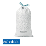 SACS POUBELLE DÉCHETS COURANTS BRABANTIA POIGNÉES COULISSANTES BLANCS 30 L, LOT DE 240