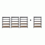 PACK ÉCO DE 4 KITS RAYONNAGE RAPID 3 -1800X900X600 GRIS