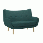 CANAPÉ 2 PLACES LUZE, PIEDS BOIS, TISSU VERT