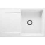 EVIER CUISINE EN GRANIT 78 X 50 CM LAVABO 1 BAC + KIT DE VIDAGE + ÉGOUTTOIR ENROULABLE, ÉVIER À ENCASTRER DE PRIMAGRAN, BLANC - WHITE