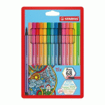 FEUTRE STABILO PEN 68 COLORIS ASSORTIS DONT 5 FLUO - POCHETTE DE 15