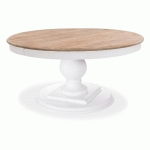 TABLE RONDE EXTENSIBLE EN BOIS MASSIF HÉLOÏSE BOIS NATUREL ET PIED BLANC - BLANC