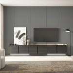 SKRAUT HOME - MEUBLE TV EFFET BOIS NOIR ET CHÊNE 309X35X50CM SUSPENDU