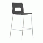 LOT DE 2 - TABOURET CELSIO COQUE BOIS MULTIPLIS FINITION LAQUÉE ANTHRACITE- 4 PIEDS CHROMÉ H 75 CM