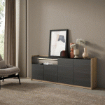 SKRAUT HOME - BUFFET EFFET BOIS NOIR ET CHÊNE 207X37X80CM AVEC LED