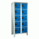 VESTIAIRE VISITABLE 2 COLONNES 10 CASIERS MONOBLOC GRIS BLEU