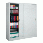 ARMOIRE MÉTALLIQUE GRAND VOLUME - JUMBO PORTES COULISSANTES L 160 X H 200 X P 45 CM GRIS CLAIR