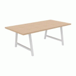TABLE DE RÉUNION SYNERGY L 200 X P 100 X H 74 CM PIED MÉTAL BLANC PLATEAU CHÊNE CLAIR