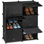 TAGÈRE À CHAUSSURES, SYSTÈME D'EMBOÎTEMENT, 12 COMPARTIMENTS, 6 PORTES, HLP 95X85X31,5 CM, NOIRE - RELAXDAYS