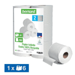 6 ROULEAUX PAPIER TOILETTE BERNARD XXL OUATE 100% RECYCLÉE 2 ÉPAISSEURS