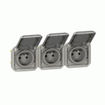 TRIPLE PRISE 2P+T COMPOSABLE ÉTANCHE HORIZONTALE - GRIS - PLEXO LEGRAND