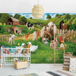 PAPIER PEINT INTISSÉ - ANIMAL CLUB INTERNATIONAL - FARM ANIMALS - MURAL FORMAT PAYSAGE DIMENSION HXL: 320CM X 480CM