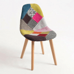 LES TENDANCES - CHAISE PATCHWORK MULTICOULEURS ET PIEDS HÊTRE NATUREL ASKO