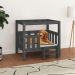 LIT POUR CHIEN GRIS 75,5X63,5X70 CM BOIS DE PIN SOLIDE - LITZEE