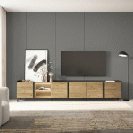 SKRAUT HOME - MEUBLE TV EFFET BOIS DE CHÊNE ET NOIR 309X35X61CM AVEC PIEDS