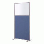 CLOISON B-ZEN ACOUSTIQUE SEMI VITRÉE TISSU BONDAI BLEU - H 160 X L 81 CM CADRE GRIS ARGENT -SANS PIED