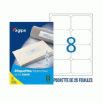 ETIQUETTE ADHÉSIVE AGIPA 119610 BLANCHE 99,1 X 67,7 MM MULTI-USAGE - POCHETTE DE 200