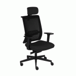 FAUTEUIL DE BUREAU ERGONOMIQUE LEVEL, TISSU FILET, AVEC ACCOUDOIRS 3D ET APPUI-TÊTE, MÉCANISME SYNCHRONE, PIEDS NOIRS - NOIR