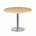 TABLE RONDE PLATEAU DIAMÈTRE 100CM CHÊNE CLAIR SHINY PIED COLONNE CHROMÉ