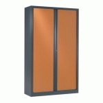 ARMOIRE HAUTE À RIDEAUX MONOBLOC ECO-CONÇUE H 198 X L 120 CM CORPS ANTHRACITE/ RIDEAUX MERISIER