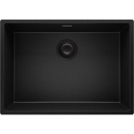 EVIER CUISINE EN GRANIT 66X47 CM LAVABO 1 BAC + SIPHON CLASSIQUE, ÉVIER SOUS PLAN DE PRIMAGRAN TOUT NOIR - BLACK#BLACK