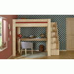 LIT MEZZANINE ESCALIER 2 PLACES PAROS  BOIS NATUREL 120X190 CM