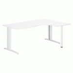 BUREAU COMPACT EXCELLENS L 180 CM BLANC RETOUR À DROITE RÉGLABLE EN HAUTEUR PIÉTEMENT MÉTAL PLUS BLANC