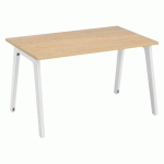 BUREAU DROIT EDEN ARCHE CHÊNE CLAIR L 120 CM AVEC GOULOTTE PIED BLANC