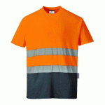 LOT DE 2 - PORTWEST S173 T-SHIRT COTON BICOLORE ORANGE/MARINE - TAILLE S