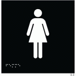 PLAQUES EN RELIEF ET BRAILLE WC FEMMES 150X150MM NOIR