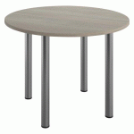 TABLE RONDE L 100 CM EXCELLENS PLATEAU CHÊNE GRIS 4 PIEDS MÉTAL ALUMINIUM
