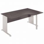 BUREAU COMPACT RETOUR À DROITE PRONTO TENDANCE - L. 160 X P. 100 CM - PLATEAU NOIR - PIEDS L ALUMINIUM