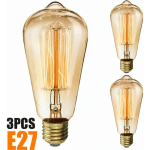 LARGEIGHT - LOT DE 3 VINTAGE EDISON AMPOULES AMPOULE 40W E27 VIS AMPOULE À FILAMENT ST64 STYLE ANTIQUE RÉTRO BLANC CHAUD 3000K RA 90 VERRE AMBRE