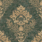 PAPIER PEINT BAROQUE PROFHOME 379011 PAPIER PEINT INTISSÉ LÉGÈREMENT TEXTURÉ AU STYLE BAROQUE MAT VERT OR 5,33 M2 - VERT