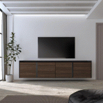 SKRAUT HOME - MEUBLE TV EFFET BOIS DE CHÊNE FONCÉ ET NOIR 207X35X50CM SUSPENDU