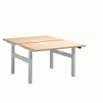 PÔLE DE 2 BUREAUX RÉGLABLES CHÊNE CLAIR ERGOMAXX L 120 CM PIÈTEMENT ALUMINIUM