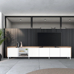 SKRAUT HOME - MEUBLE TV EFFET BOIS BLANC ET CHÊNE 309X35X61CM AVEC PIEDS