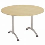 TABLE CAFETERIA RONDE DIAMÈTRE 120 CM, PLATEAU HÊTRE, PIÉTEMENT ALUMINIUM