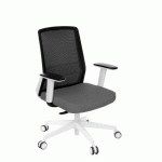 CHAISE DE BUREAU ERGONOMIQUE COCO TISSU ET MAILLE, AVEC ACCOUDOIRS 3D, MÉCANISME SYNCHRONE, PIEDS BLANCS - GRIS
