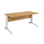 BUREAU DROIT BIOSPACE 2 - L. 80 X P. 80 CM - PLATEAU HÊTRE - PIEDS L BLANC - EMBASE 'FRAMBOISE'