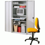ARMOIRE MÉTAL MULTIMÉDIA PORTE PLIANTE TABLETTE EXTRACTIBLE COLORIS GRIS - MANUTAN COLLECTIVITÉS