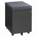 CAISSON MOBILE MÉTAL 2 TIROIRS ANTHRACITE AVEC COUSSIN GRIS