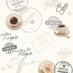 PAPIER PEINT CUISINE, SALON & SALLE À MANGER | PAPIER PEINT MOTIF CAFÉ BLANC CRÈME, BEIGE & GRIS | TAPISSERIE CUISINE MOTIF CAFÉ MODERNE - 10,05 X