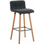 TABOURET DE BAR EN TISSU GRIS FONCÉ COUTURES DÉCORATIVES PIEDS EN BOIS AVEC REPOSE-PIEDS - OR