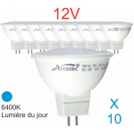 LOT DE 10 AMPOULES LED GU5.3 (MR16) 12V 4,4W - 120° - 350LM 6400K - GARANTIE 2 ANS
