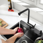 ROBINET CUISINE RABATTABLE, MITIGEUR CUISINE NOIR, ROBINET PLIABLE MODERNE, ROBINETTERIE DE CUISINE SOUS FENÊTRE 360°, MITIGEUR EVIER RABATTABLE